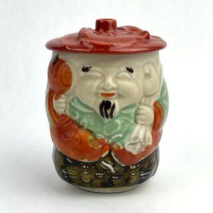 Vintage Ebisu Japanese God of Fishing Luck Ceramic Pottery Container Ginger Jar